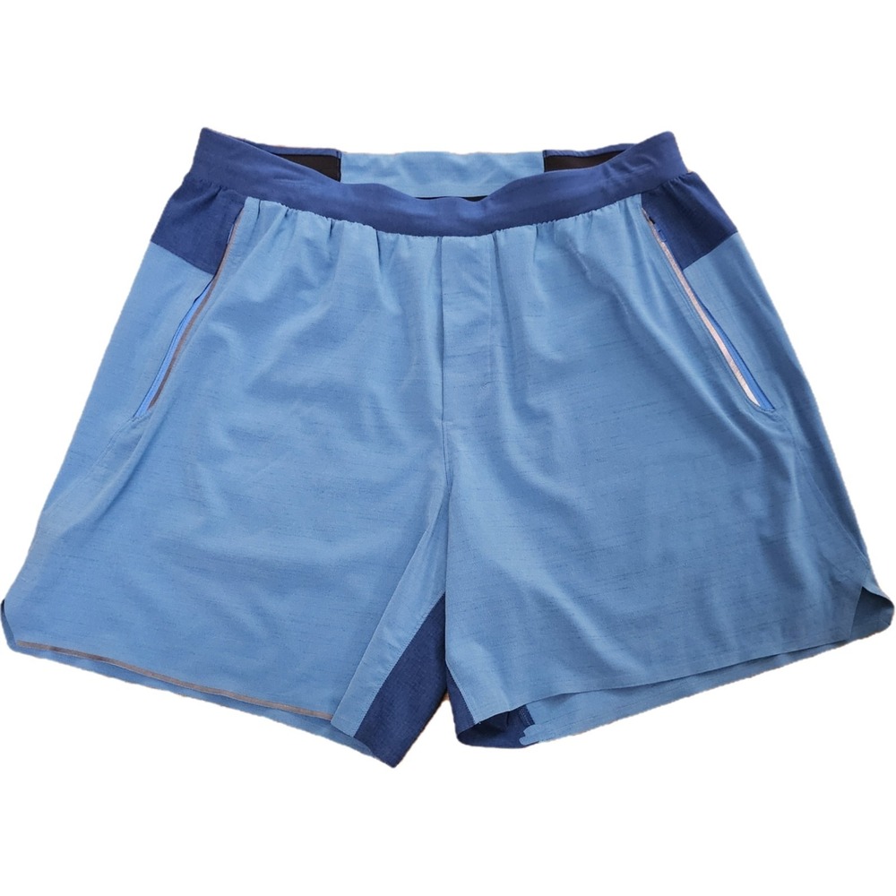 Lululemon Men's Switch Up Short 6" Size L Blue‎ Linerless Zip Pockets Reflective
